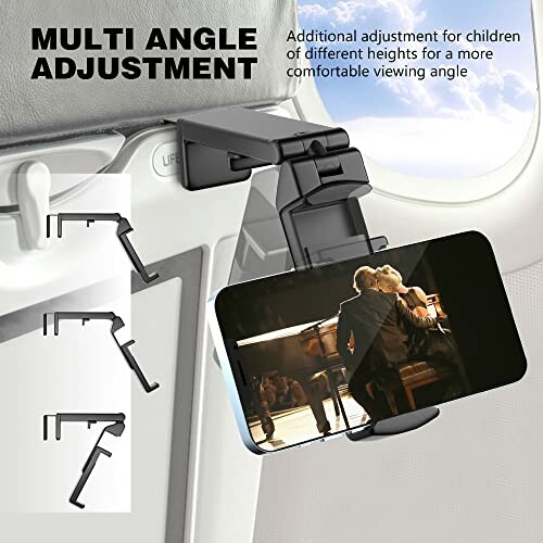 Airplane phone holder with multi-angle adjustment feature.