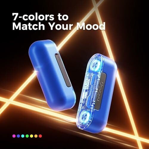 Blue wireless earbuds with 7 color options.