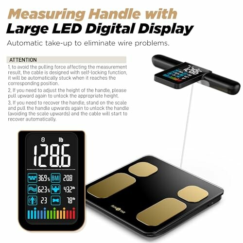 Digital scale with measuring handle and large LED display.