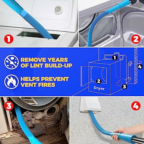 Dryer lint cleaning tool usage steps and benefits.