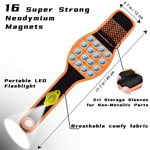 Magnetic tool holder with neodymium magnets and LED flashlight.