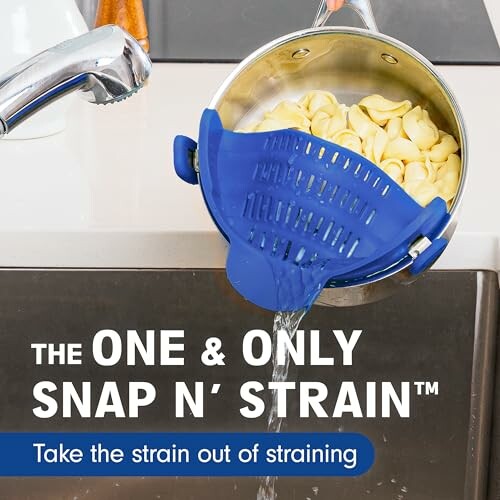 Snap N' Strain kitchen gadget over pot in sink