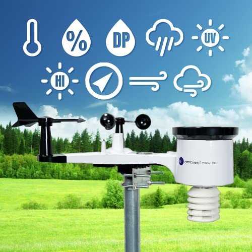 Weather station with measurement icons in a green field